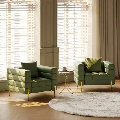Aurora Performance Leather Upholstered Accent Chair in Gold Finish Set of 2