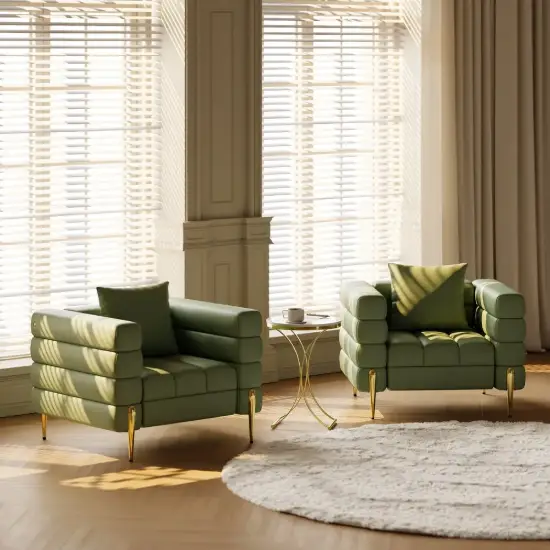 Aurora Performance Leather Upholstered Accent Chair in Gold Finish Set of 2