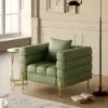 Aurora Performance Leather Upholstered Accent Chair in Gold Finish Set of 2