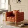 Axial Performance Leather Upholstered Accent Chair in Gold Finish Set of 2 – Aurora