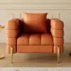 Axial Performance Leather Upholstered Accent Chair in Gold Finish Set of 2 – Aurora