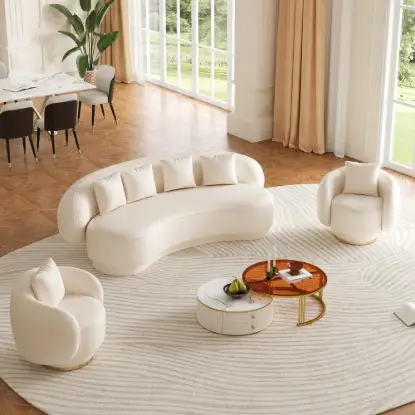 Picture of Suncurve Faux Leather 3-Seat Sofa Set with Swivel Accent Chairs Set of 2