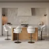 Modern Warm White Boucle Adjustable Swivel Counter Stool with Matte Black Base, 2 Pieces