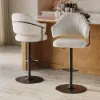 Modern Warm White Boucle Adjustable Swivel Counter Stool with Matte Black Base, 2 Pieces