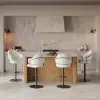 Modern Warm White Boucle Adjustable Swivel Counter Stool with Matte Black Base, 8 Pieces