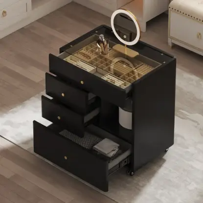 Picture of Selvo Saddle Leather Walk-In Closet Island Jewellery Dresser with Glass Top – AUD-H2267