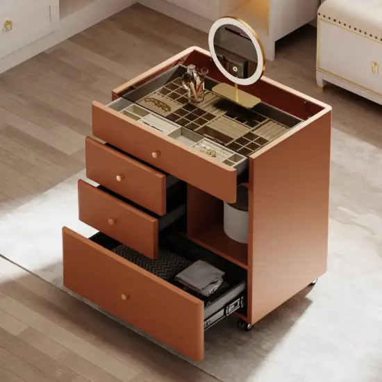 Selvo Saddle Leather Walk-In Closet Island Jewellery Dresser with Glass Top – AUD-H2268