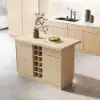 1830mm Japandi Kitchen lsland Grey & 2 Counter Stools Set Wooden Storage Cabinet – AUD-H2269