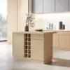 1830mm Japandi Kitchen lsland Grey & 2 Counter Stools Set Wooden Storage Cabinet – AUD-H2269