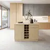 1830mm Japandi Kitchen lsland Grey & 2 Counter Stools Set Wooden Storage Cabinet – AUD-H2269