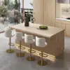 1830mm Japandi Kitchen lsland Grey & 2 Counter Stools Set Wooden Storage Cabinet – AUD-H2270