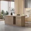 1830mm Japandi Kitchen lsland Grey & 2 Counter Stools Set Wooden Storage Cabinet – AUD-H2270