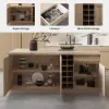 1830mm Japandi Kitchen lsland Grey & 2 Counter Stools Set Wooden Storage Cabinet – AUD-H2270