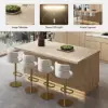 1830mm Japandi Kitchen lsland Grey & 2 Counter Stools Set Wooden Storage Cabinet – AUD-H2270