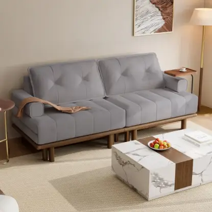 Picture of Queen 3-Seater Performance Leather Convertible Futon Bed with Side Table