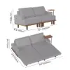 Queen 3-Seater Performance Leather Convertible Futon Bed with Side Table