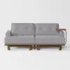 Queen 3-Seater Performance Leather Convertible Futon Bed with Side Table