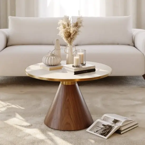 Sculra 711 mm Round Walnut Travertine Sintered Stone Top Coffee Table