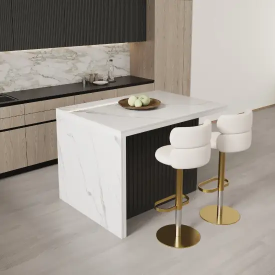 1270mm Modern Kitchen Island Laminate & 2 Counter Stools Set Storage Cabinet