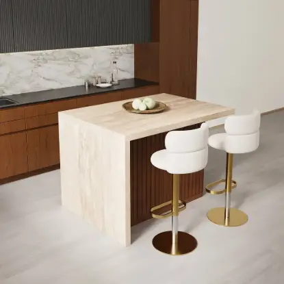 1270mm Modern Kitchen Island Walnut Laminate & 2 Counter Stools Set Storage Cabinet – AUD-H2277