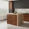 1270mm Modern Kitchen Island Walnut Laminate & 2 Counter Stools Set Storage Cabinet – AUD-H2277