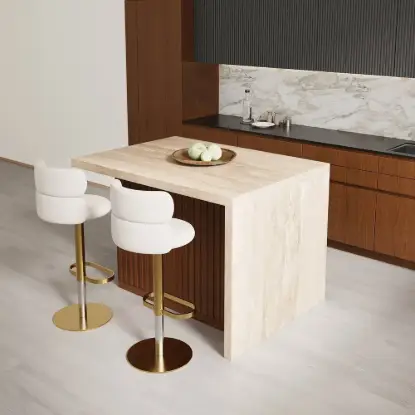 1270mm Modern Kitchen Island Walnut Laminate & 2 Counter Stools Set Storage Cabinet – AUD-H2278