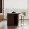 1270mm Modern Kitchen Island Walnut Laminate & 2 Counter Stools Set Storage Cabinet – AUD-H2278