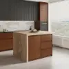 1270mm Modern Kitchen Island Walnut Laminate & 2 Counter Stools Set Storage Cabinet – AUD-H2278