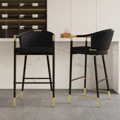 Cranis Black Velvet Bar Stool with Upholstered, 8 Pieces