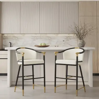 Cranis Beige Velvet Counter Stool with Upholstered, 2 Pieces