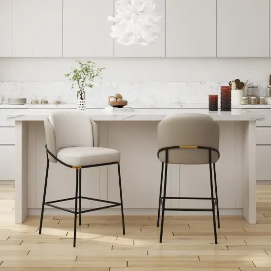 Linenic Light Grey PU Leather Counter Stool with Upholstered, 4 Pieces