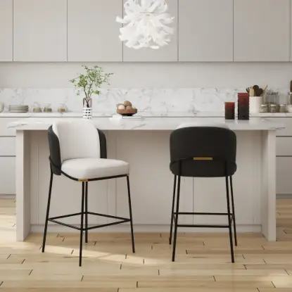 Linenic Black PU Leather Counter Stool with Upholstered, 6 Pieces