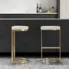 Modern Off-White PU Leather Counter Stool Stainless Steel Gold Frame Set of 4