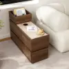 Modern 889 mm Narrow Travertine Stone End Table with USB & Storage