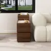Modern 889 mm Narrow Travertine Stone End Table with USB & Storage