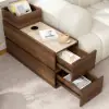 Modern 889 mm Narrow Travertine Stone End Table with USB & Storage