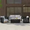 Costra 4-Piece Outdoor Rope Weave Swivel Sofa Set with Coffee Table in Black for 4