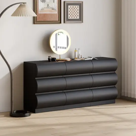 Humply 150 cm Black Leather 9-Drawer Dresser