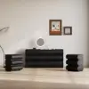 Humply 150 cm Black Leather 9-Drawer Dresser