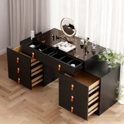 Chanor Retractable Champagne Makeup Vanity Closet Island with Glass Top – AUD-H2311