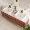 Modern 150 cm Floating Double Bathroom Vanity with Stone Resin Top, Ceramic Basin