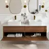 Modern 150 cm Floating Double Bathroom Vanity with Stone Resin Top, Ceramic Basin