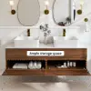 Modern 150 cm Floating Double Bathroom Vanity with Stone Resin Top, Ceramic Basin