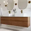 Modern 150 cm Floating Double Bathroom Vanity with Stone Resin Top, Ceramic Basin