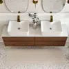 Modern 150 cm Floating Double Bathroom Vanity with Stone Resin Top, Ceramic Basin
