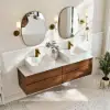 Modern 150 cm Floating Double Bathroom Vanity with Stone Resin Top, Ceramic Basin