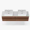 Modern 150 cm Floating Double Bathroom Vanity with Stone Resin Top, Ceramic Basin