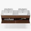 Modern 150 cm Floating Double Bathroom Vanity with Stone Resin Top, Ceramic Basin
