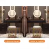 Modern Extendable Dressing Table with 5 Drawers, Stool & LED Mirror