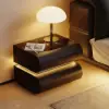 Picture of Humply Black Faux Leather 2-Drawer LED Nightstand with Charging Station, Set of 2